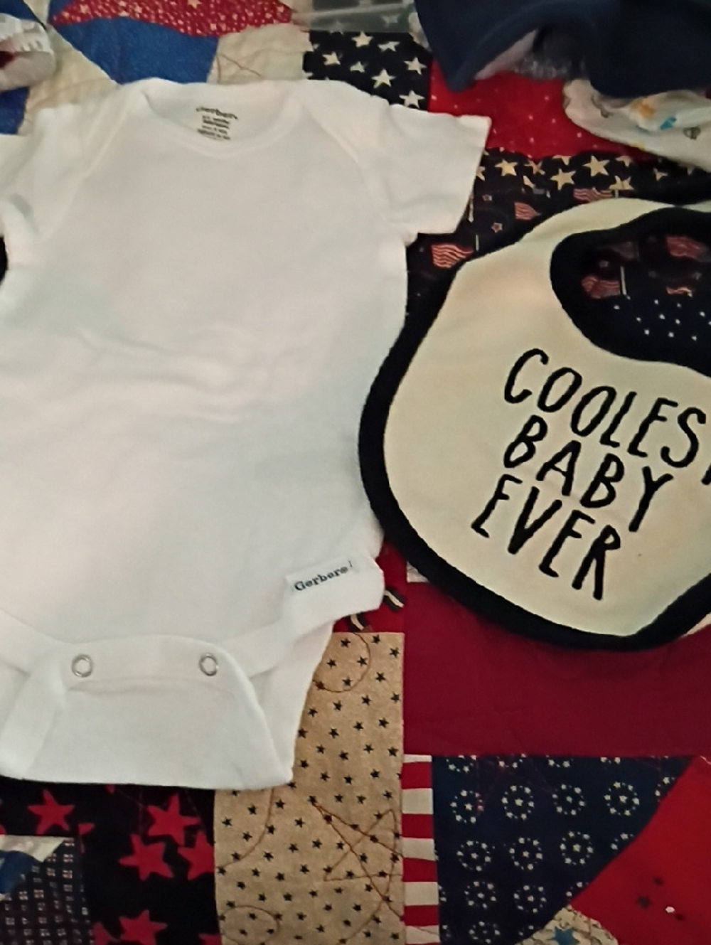 Gerber White Bodysuit with Cream Bib and Black Trim - "Coolest Baby Ever"
